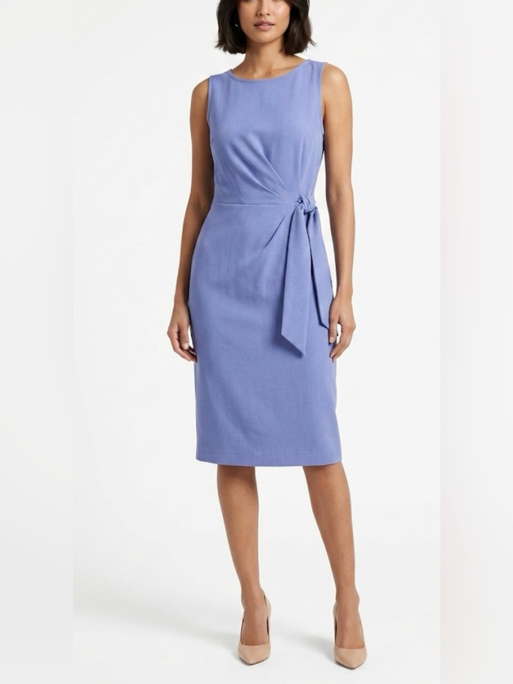 Anne Klein Periwinkle Blue Sleeveless Sheath Dress Size 8 Tie-Waist